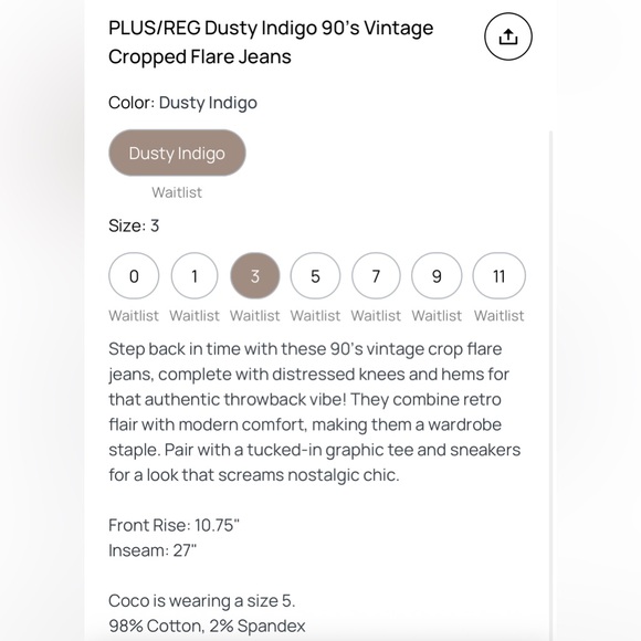 Dusty Indigo 90's Vintage 👖 
Cropped Flare Jeans
NEW w/Tags‼️ - Picture 5 of 7